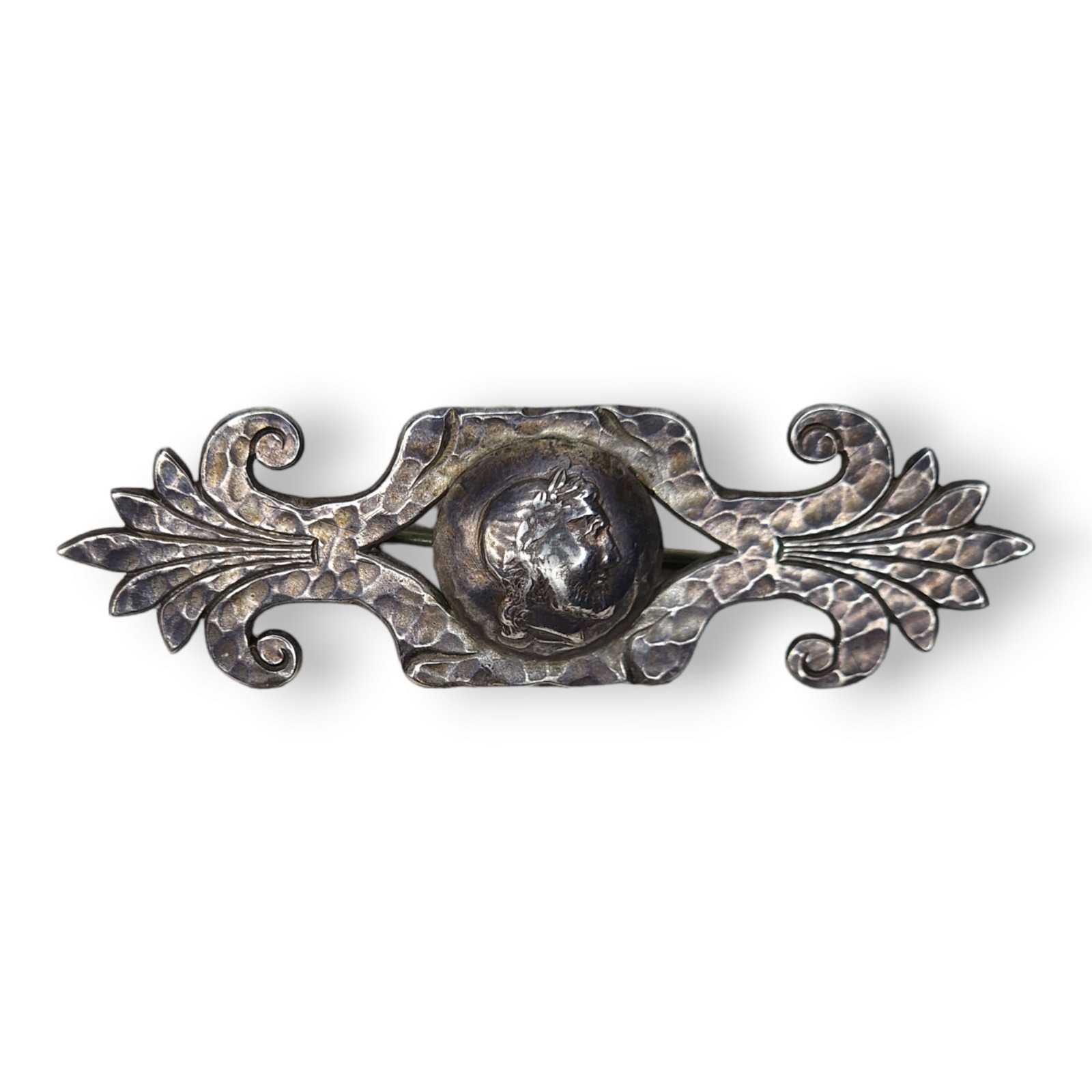 Vintage Sterling Silver Hammered Roman Face Brooch
